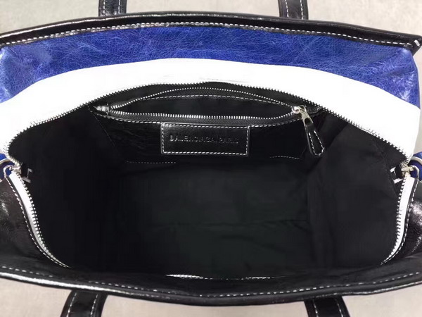 Balenciaga Bazar Shopper S Black and White and Blue Arena Leather Stripes For Sale