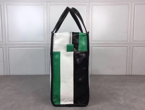 Balenciaga Bazar Shopper S Black and White and Green Arena Leather Stripes For Sale