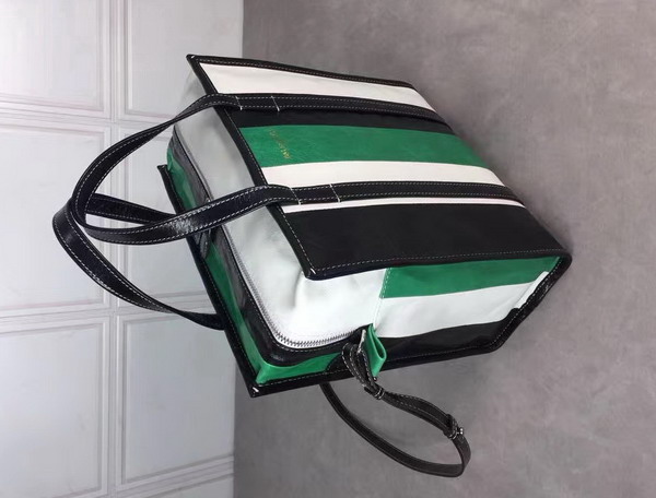 Balenciaga Bazar Shopper S Black and White and Green Arena Leather Stripes For Sale