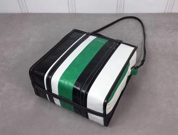 Balenciaga Bazar Shopper S Black and White and Green Arena Leather Stripes For Sale