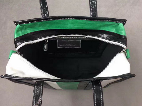 Balenciaga Bazar Shopper S Black and White and Green Arena Leather Stripes For Sale