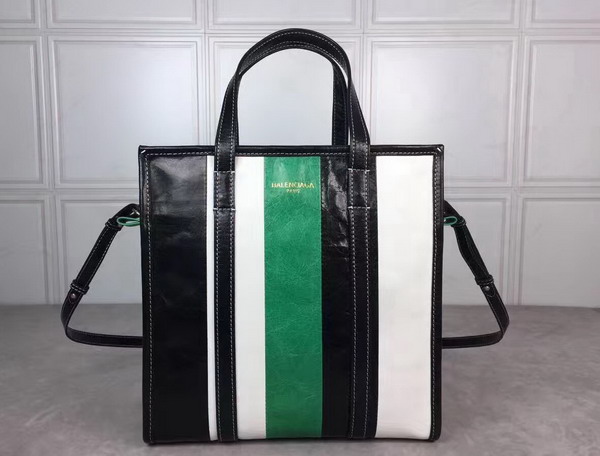 Balenciaga Bazar Shopper S Black and White and Green Arena Leather Stripes For Sale