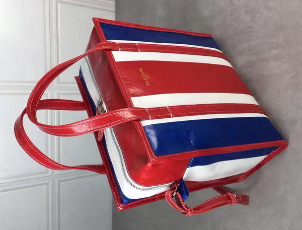 Balenciaga Bazar Shopper S Red and Blue and White Arena Leather Stripes For Sale