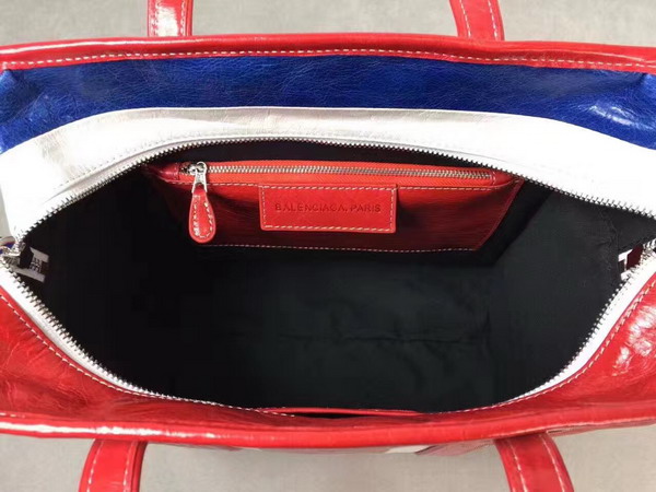 Balenciaga Bazar Shopper S Red and Blue and White Arena Leather Stripes For Sale