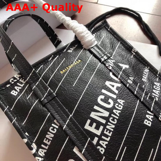 Balenciaga Bazar Shopper XS Black Lambskin with Allover Printed Balenciaga Logo Replica