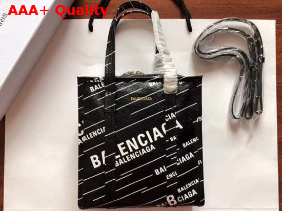 Balenciaga Bazar Shopper XS Black Lambskin with Allover Printed Balenciaga Logo Replica