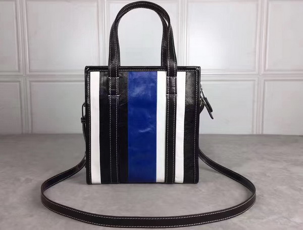 Balenciaga Bazar Shopper XS Black and White and Blue Arena Leather Stripes For Sale