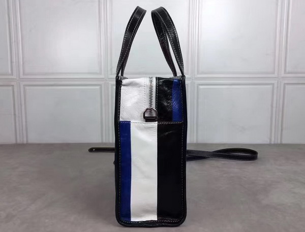 Balenciaga Bazar Shopper XS Black and White and Blue Arena Leather Stripes For Sale