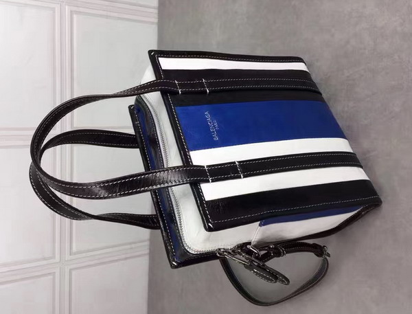 Balenciaga Bazar Shopper XS Black and White and Blue Arena Leather Stripes For Sale