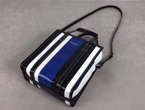 Balenciaga Bazar Shopper XS Black and White and Blue Arena Leather Stripes For Sale