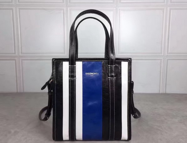 Balenciaga Bazar Shopper XS Black and White and Blue Arena Leather Stripes For Sale