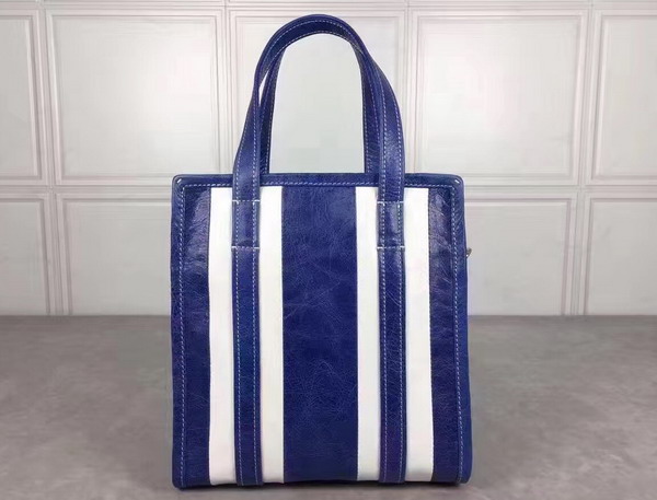 Balenciaga Bazar Shopper XS Blue and White Arena Leather Stripes For Sale