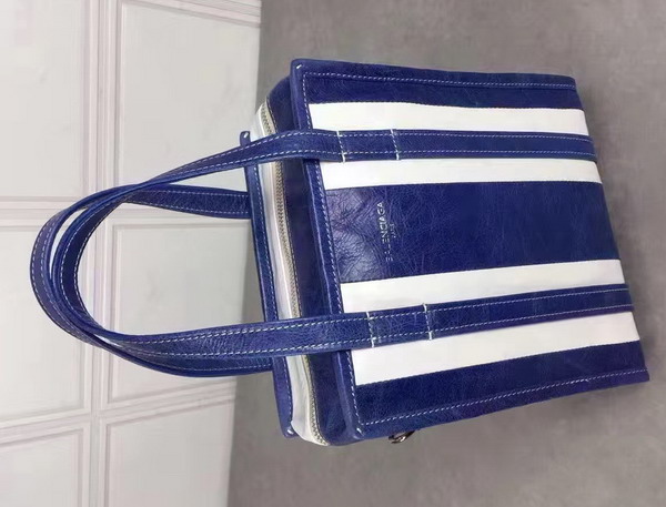 Balenciaga Bazar Shopper XS Blue and White Arena Leather Stripes For Sale