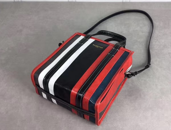 Balenciaga Bazar Shopper XS Red and Black and White Arena Leather Stripes For Sale