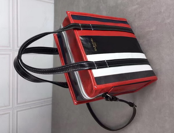 Balenciaga Bazar Shopper XS Red and Black and White Arena Leather Stripes For Sale