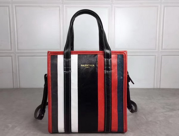 Balenciaga Bazar Shopper XS Red and Black and White Arena Leather Stripes For Sale