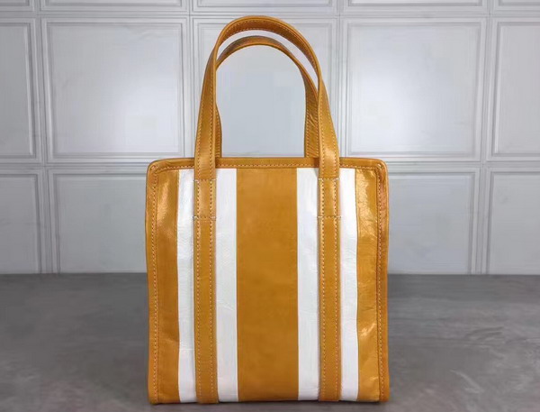 Balenciaga Bazar Shopper XS Yellow and White Arena Leather Stripes For Sale