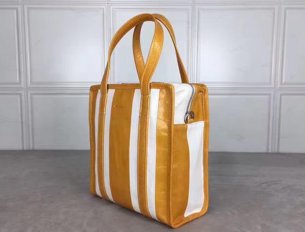 Balenciaga Bazar Shopper XS Yellow and White Arena Leather Stripes For Sale