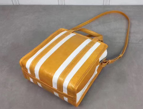 Balenciaga Bazar Shopper XS Yellow and White Arena Leather Stripes For Sale