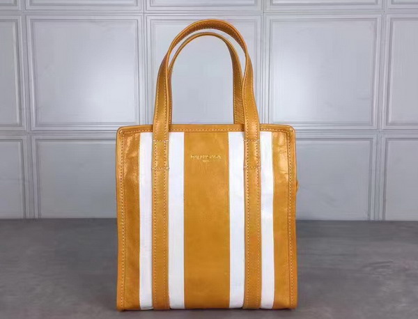 Balenciaga Bazar Shopper XS Yellow and White Arena Leather Stripes For Sale