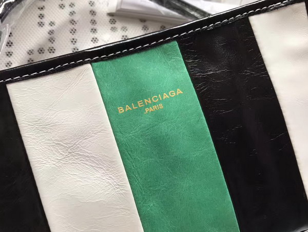 Balenciaga Bazar Strap Clutch Black and White and Green Arena Leather For Sale