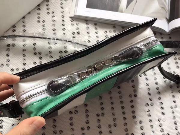 Balenciaga Bazar Strap Clutch Black and White and Green Arena Leather For Sale