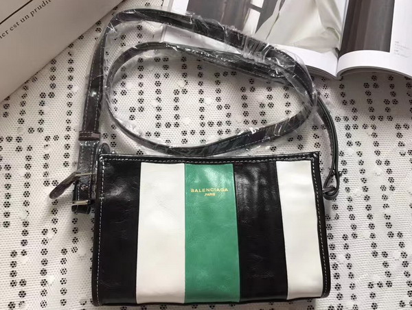 Balenciaga Bazar Strap Clutch Black and White and Green Arena Leather For Sale