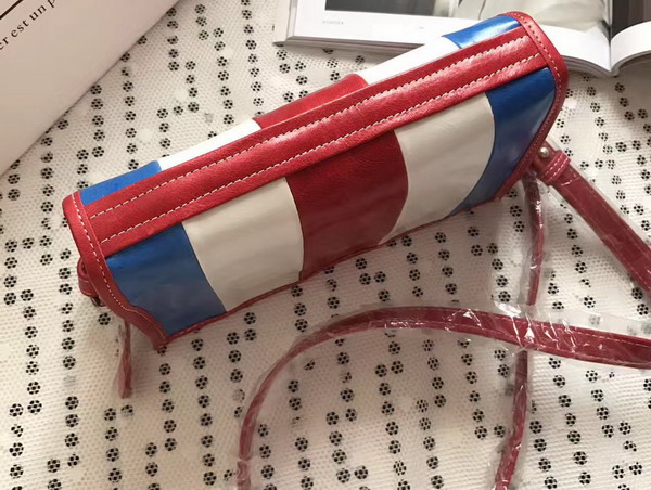 Balenciaga Bazar Strap Clutch Blue and White and Red Arena Leather For Sale