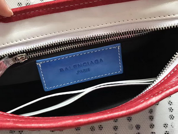 Balenciaga Bazar Strap Clutch Blue and White and Red Arena Leather For Sale