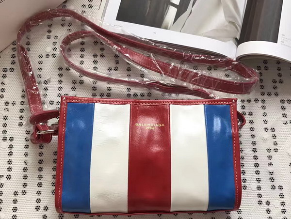 Balenciaga Bazar Strap Clutch Blue and White and Red Arena Leather For Sale