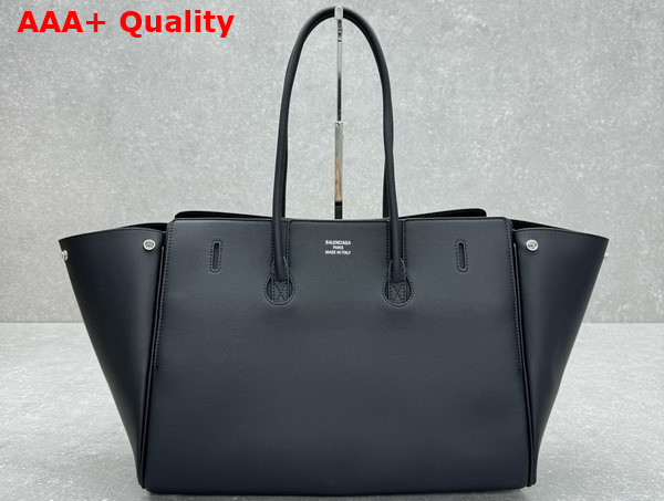 Balenciaga Bel Air Medium Carry All Bag in Black Smooth Calfskin Aged Silver Hardware Replica