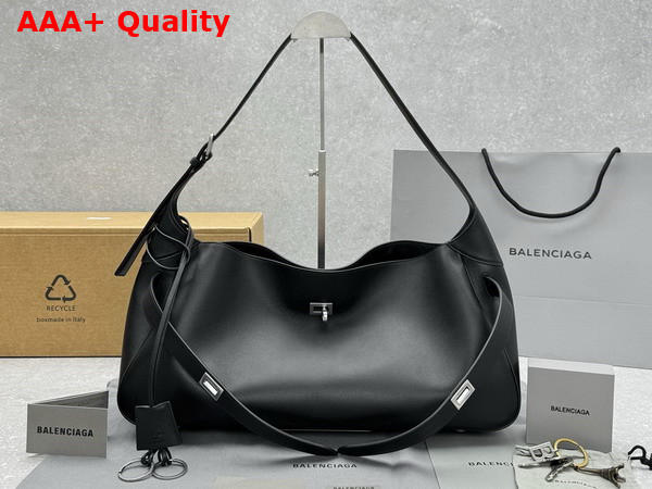 Balenciaga Bel Air Medium Shoulder Bag in Black Smooth Calfskin Aged Silver Hardware Replica