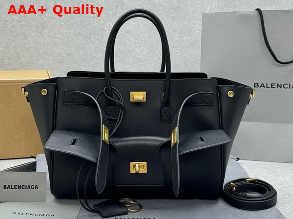 Balenciaga Bel Air Small Carry All Bag in Black Smooth Calfskin Aged Gold Hardware Replica