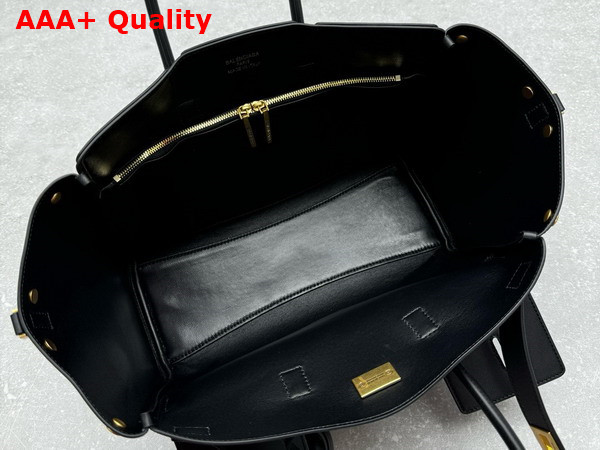 Balenciaga Bel Air Small Carry All Bag in Black Smooth Calfskin Aged Gold Hardware Replica