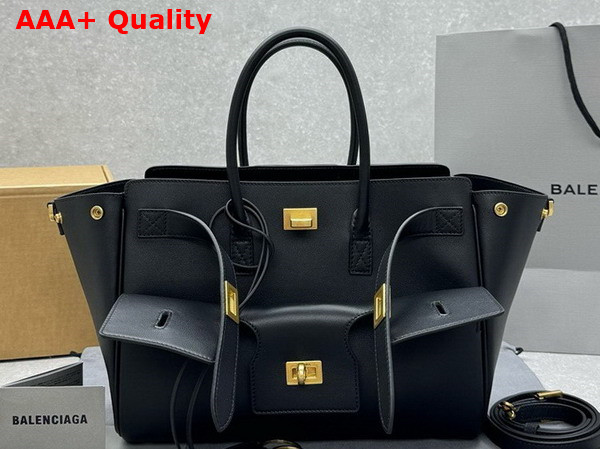 Balenciaga Bel Air Small Carry All Bag in Black Smooth Calfskin Aged Gold Hardware Replica