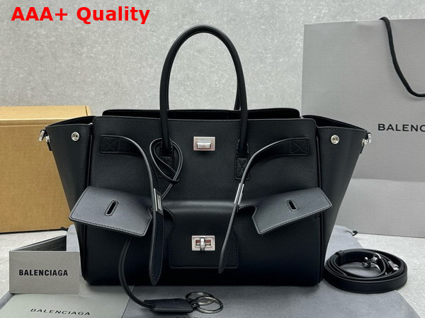 Balenciaga Bel Air Small Carry All Bag in Black Smooth Calfskin Aged Silver Hardware Replica