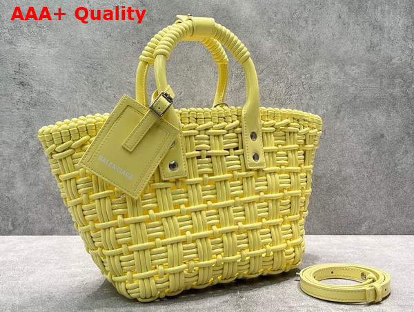 Balenciaga Bistro XS Basket With Strap in Light Yellow Varnished Fake Calfskin Replica