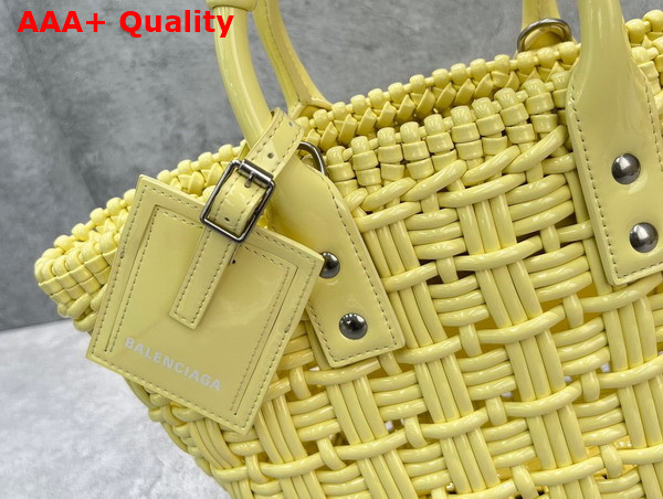 Balenciaga Bistro XS Basket With Strap in Light Yellow Varnished Fake Calfskin Replica