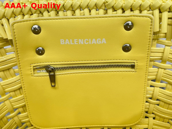 Balenciaga Bistro XS Basket With Strap in Light Yellow Varnished Fake Calfskin Replica