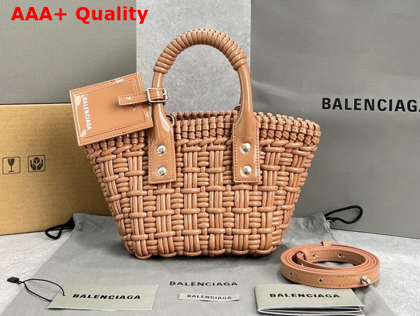 Balenciaga Bistro XXS Basket With Strap in Beige Varnished Fake Calfskin Replica