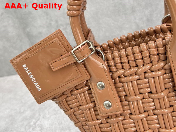 Balenciaga Bistro XXS Basket With Strap in Beige Varnished Fake Calfskin Replica