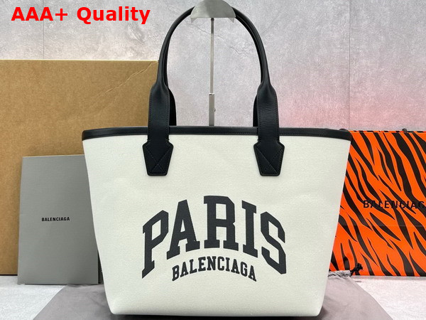 Balenciaga Cities New York Jumbo Large Tote Bag in Beige and Black Cotton Canvas and Calfskin Replica