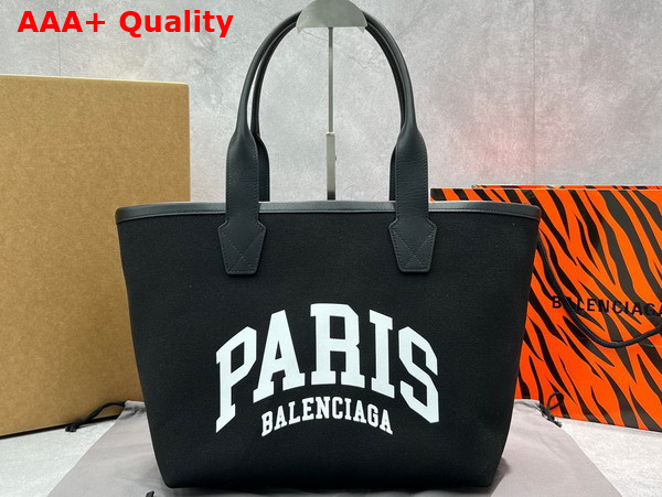 Balenciaga Cities New York Jumbo Large Tote Bag in Black and White Cotton Canvas and calfskin Replica