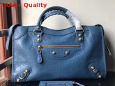 Balenciaga Classic City Bag New Blue Crackle Lambskin Replica