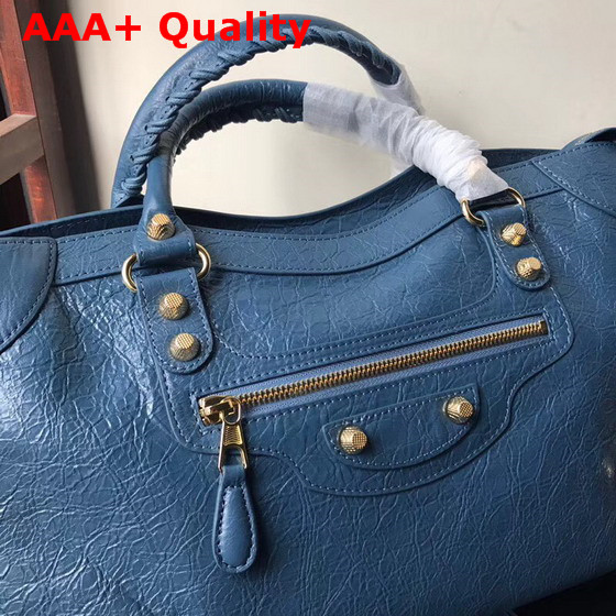 Balenciaga Classic City Bag New Blue Crackle Lambskin Replica