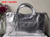 Balenciaga Classic City Bag Silver Crackle Lambskin Replica