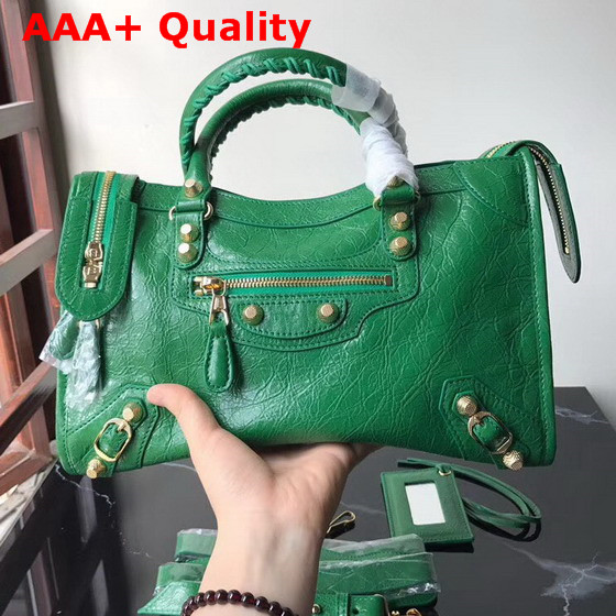 Balenciaga Classic City Bag in Green Crackle Lambskin Replica