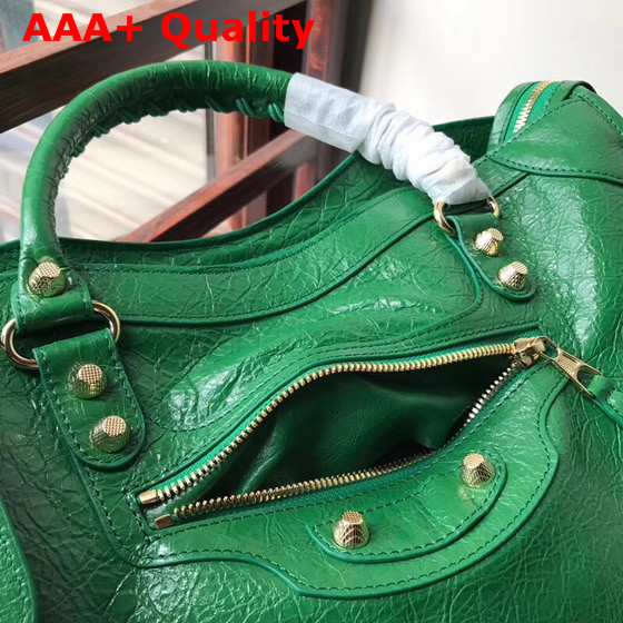 Balenciaga Classic City Bag in Green Crackle Lambskin Replica