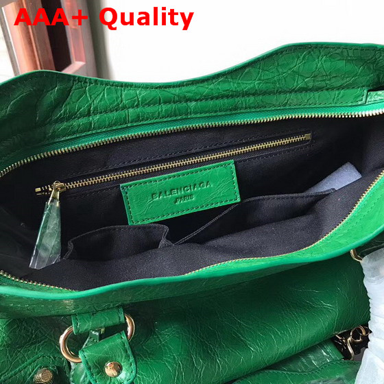 Balenciaga Classic City Bag in Green Crackle Lambskin Replica