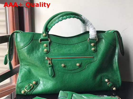 Balenciaga Classic City Bag in Green Crackle Lambskin Replica